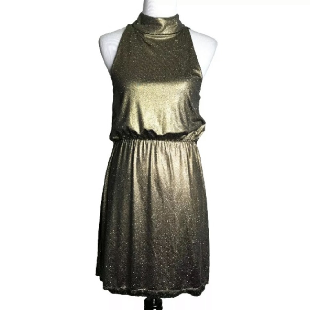 Alice Olivia Tarnished Gold Halter Dress